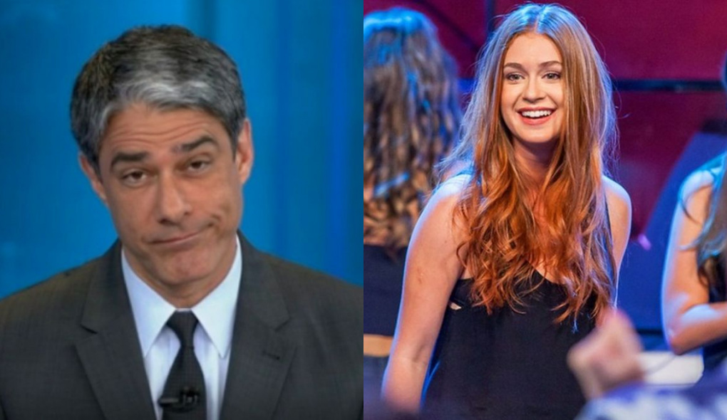 William Bonner no Jornal Nacional e Eliza (Marina Ruy Barbosa) de Totalmente Demais