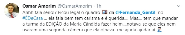 Tuiteiros comentam estreia de Fernanda Gentil, no É de Casa