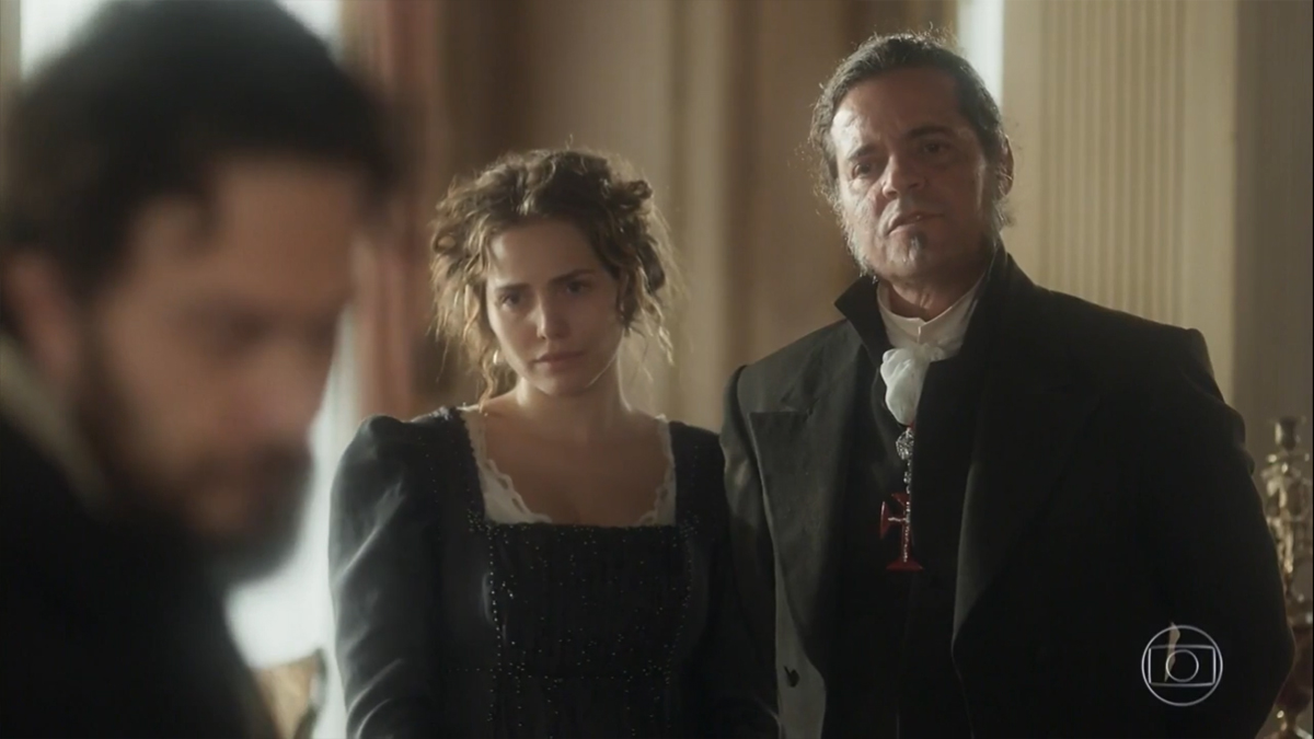 Bonifácio (Felipe Camargo), Leopoldina (Letícia Colin) e Thomas (Gabriel Braga Nunes) em Novo Mundo