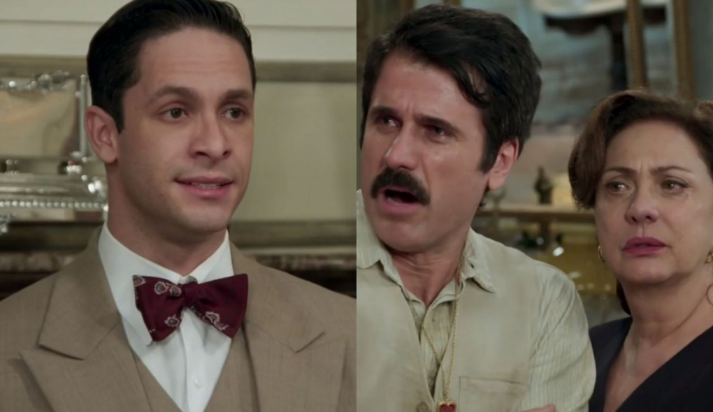 Celso (Rainer Cadete), Ernesto (Eriberto Leão) e Anastácia (Eliane Giardini) de Êta Mundo Bom!