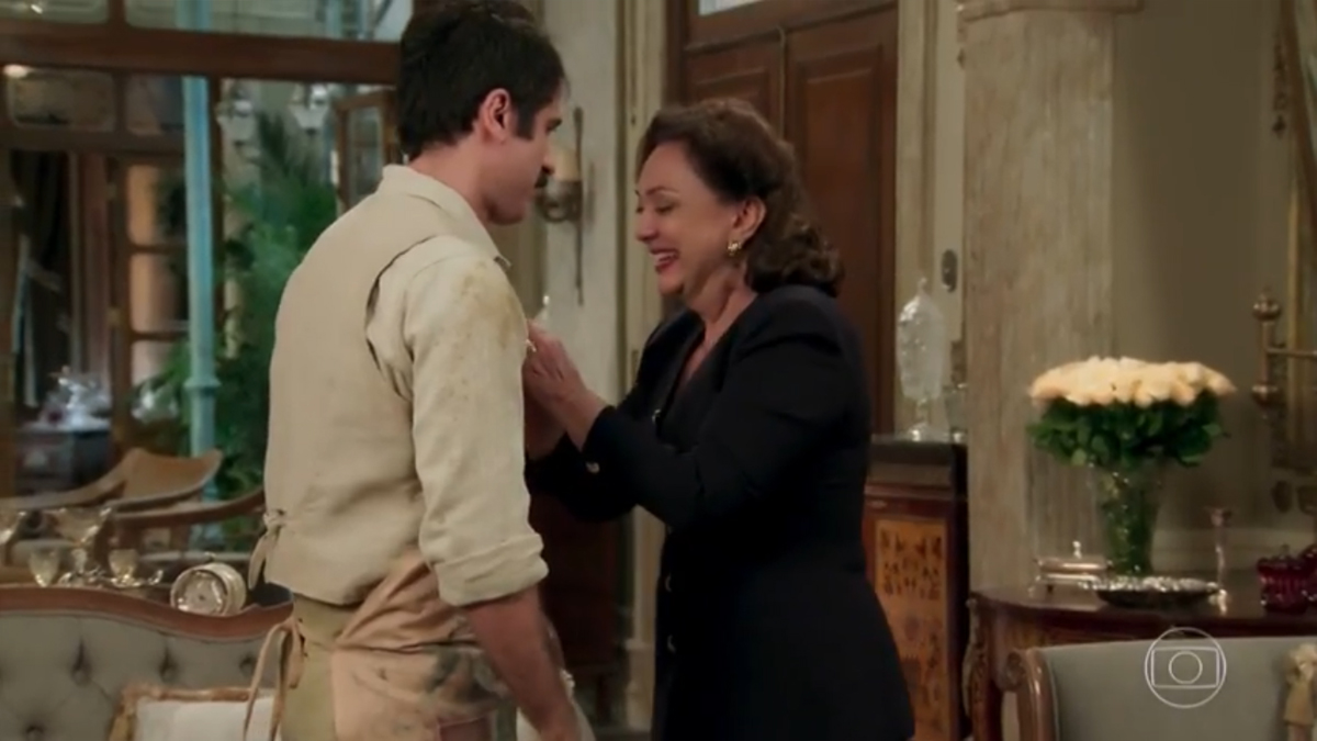 Ernesto (Eriberto Leão) e Anastácia (Eliane Giardini) em Êta Mundo Bom!
