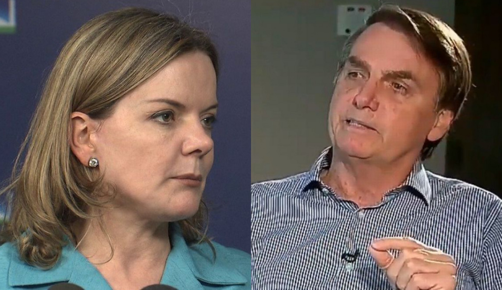 Gleisi Hoffmann e Jair Bolsonaro