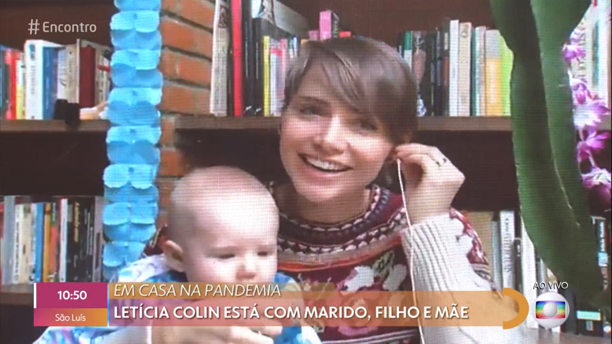 Letícia Colin e o filho Uri no Encontro