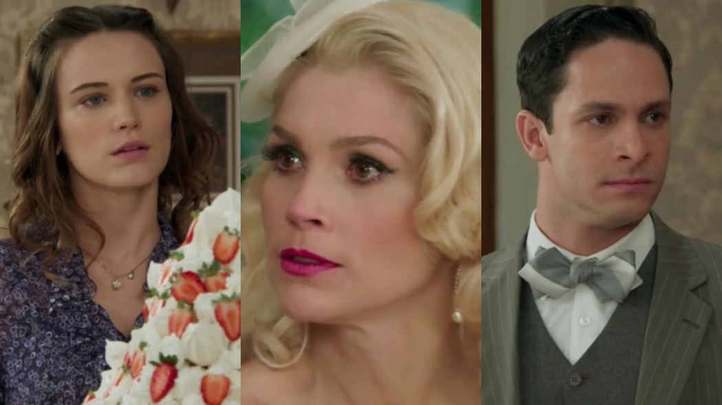Maria (Bianca Bin), Sandra (Flávia Alessandra) e Celso (Rainer Cadete) de Êta Mundo Bom!