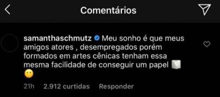 Samantha Schmütz comentou notícia sobre Ludmilla