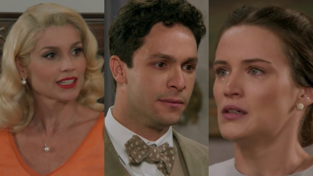 Sandra (Flávia Alessandra), Celso (Rainer Cadete) e Maria (Bianca Bin) de Êta Mundo Bom!