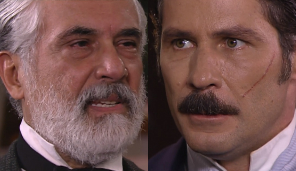 Sebastião (Paulo Figueiredo) e Leôncio (Leopoldo Pacheco) de A Escrava Isaura