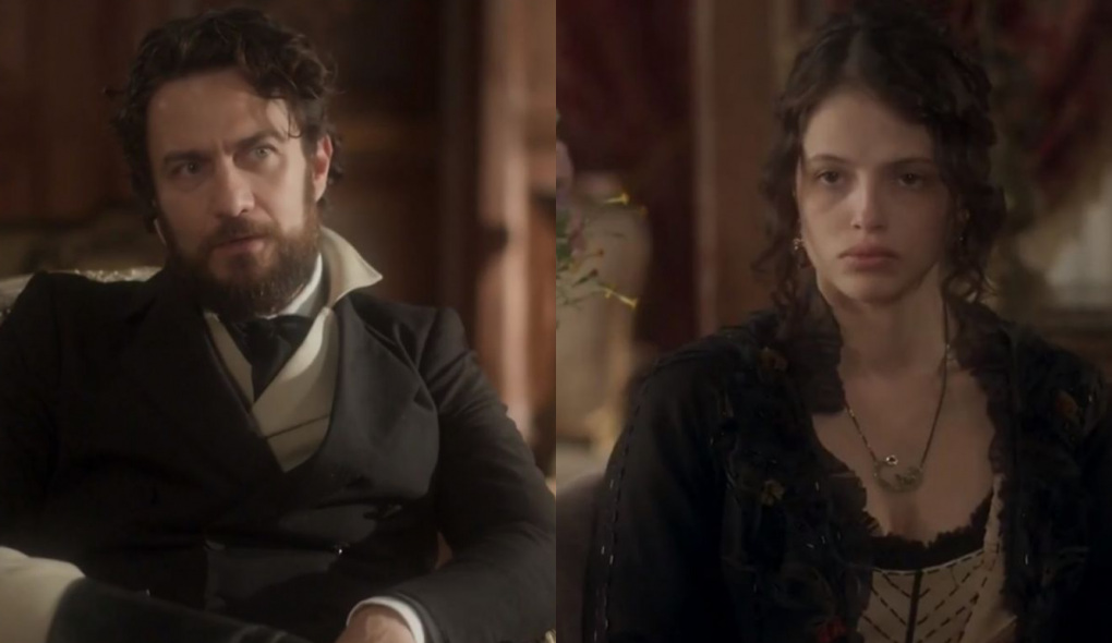 Thomas (Gabriel Braga Nunes) e Domitila (Aghata Moreira) de Novo Mundo