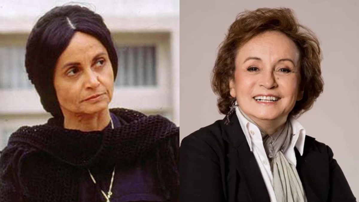 Joana Fomm, em Tieta (à esquerda) e atualmente (à direita) (Globo / Arquivo pessoal)