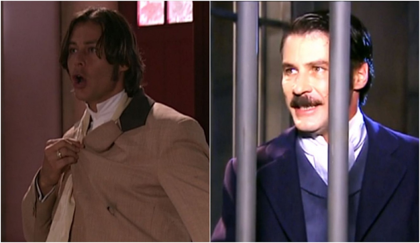 Álvaro (Theo Becker) e Leôncio (Leopoldo Pacheco) em A Escrava Isaura