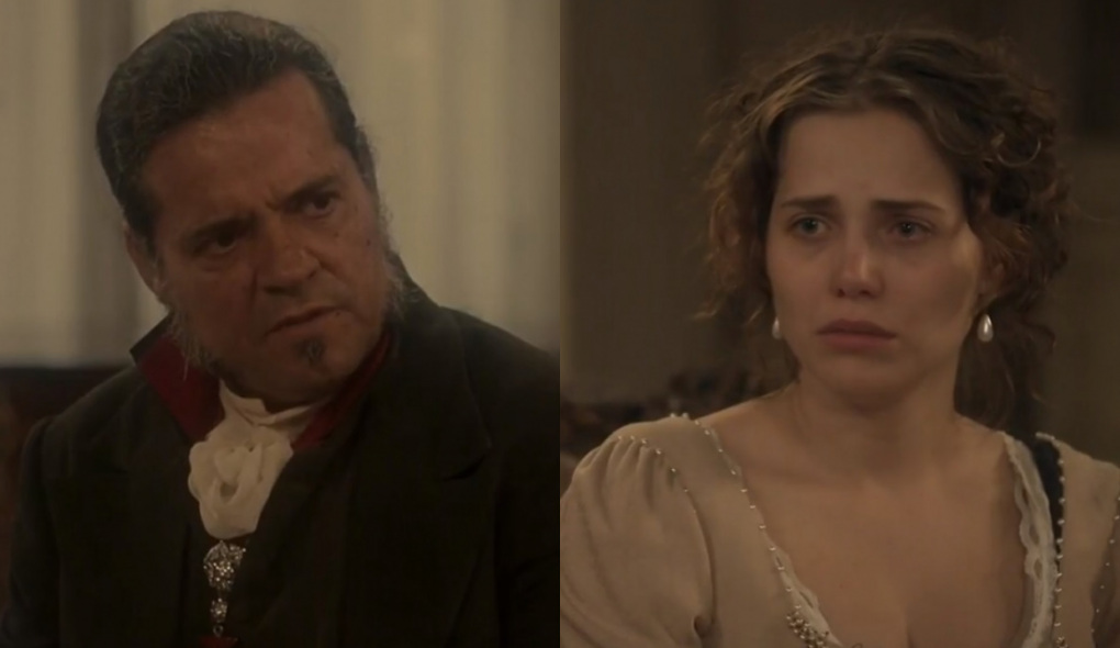 Bonifácio (Felipe Camargo) e Leopoldina (Letícia Colin) de Novo Mundo