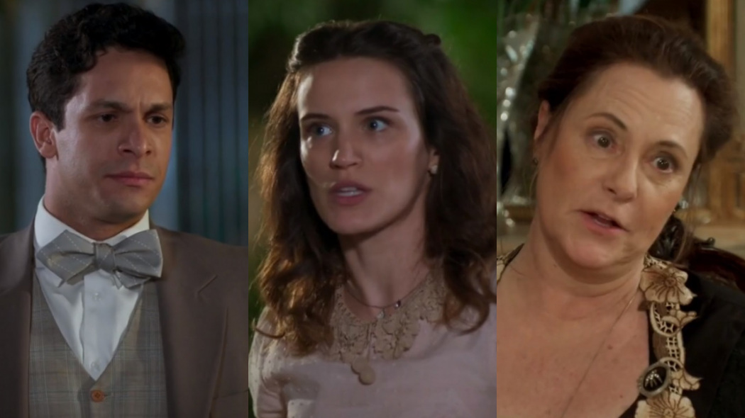 Celso (Rainer Cadete), Maria (Bianca Bin) e Cunegundes (Elizabeth Savala) de Êta Mundo Bom!