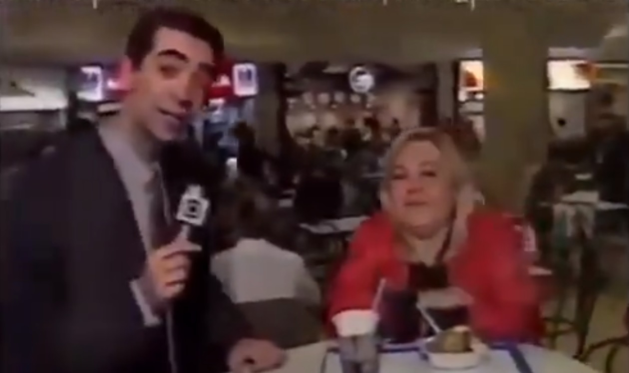 César Tralli e entrevistada em matéria antiga da Globo