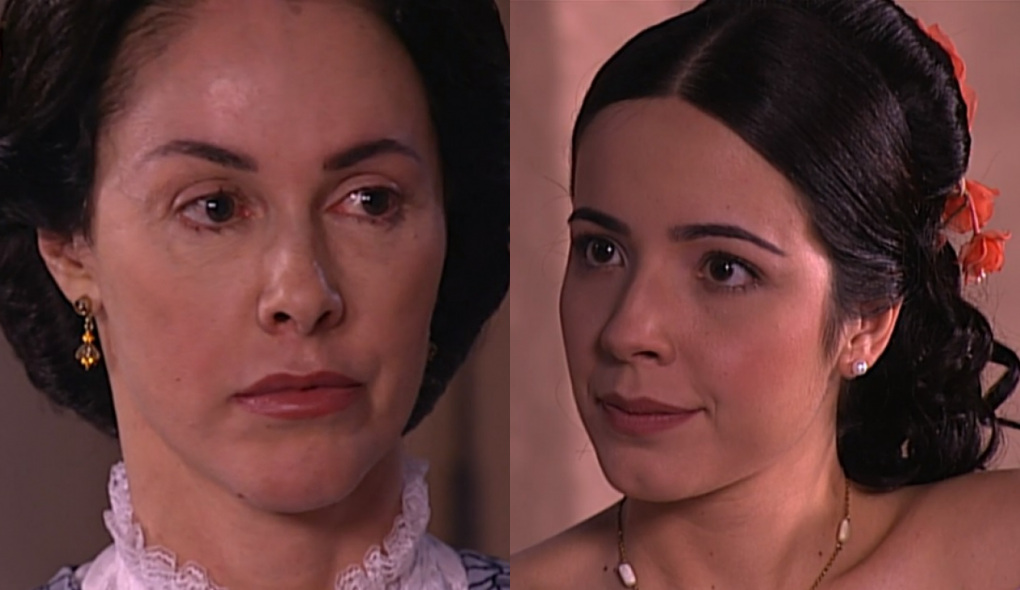 Estela (Aldine Muller) e Branca (Renata Dominguez) de A Escrava Isaura