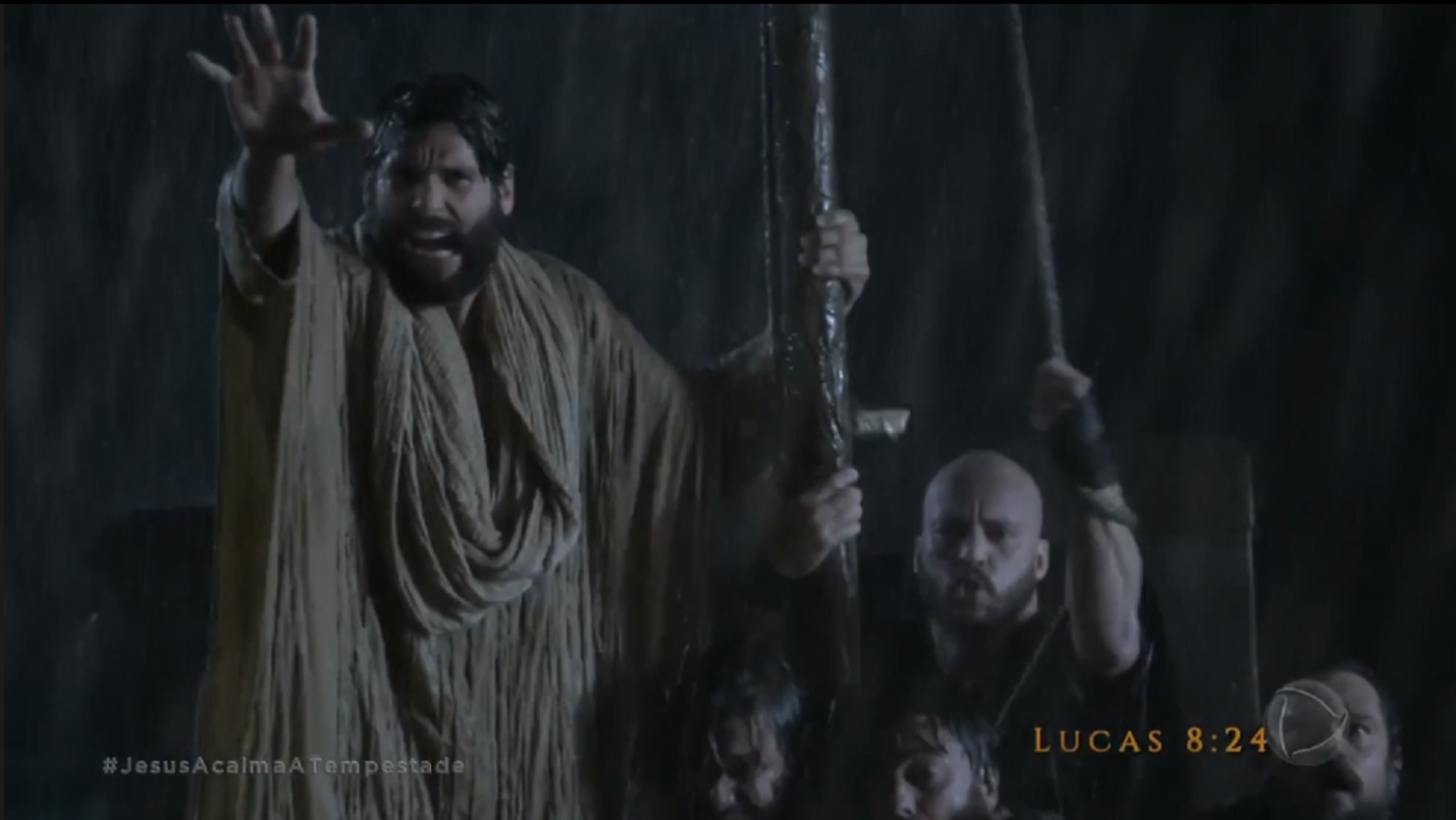 Jesus (Dudu Azevedo) acalmando uma tempestade em Jesus