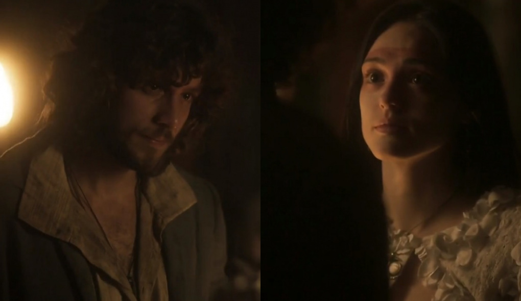 Joaquim (Chay Suede) e Anna (Isabelle Drummond) de Novo Mundo
