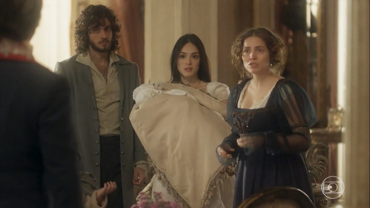 Leopoldina (Letícia Colin), Anna (Isabelle Drummond) e Joaquim (Chay Suede) em Novo Mundo