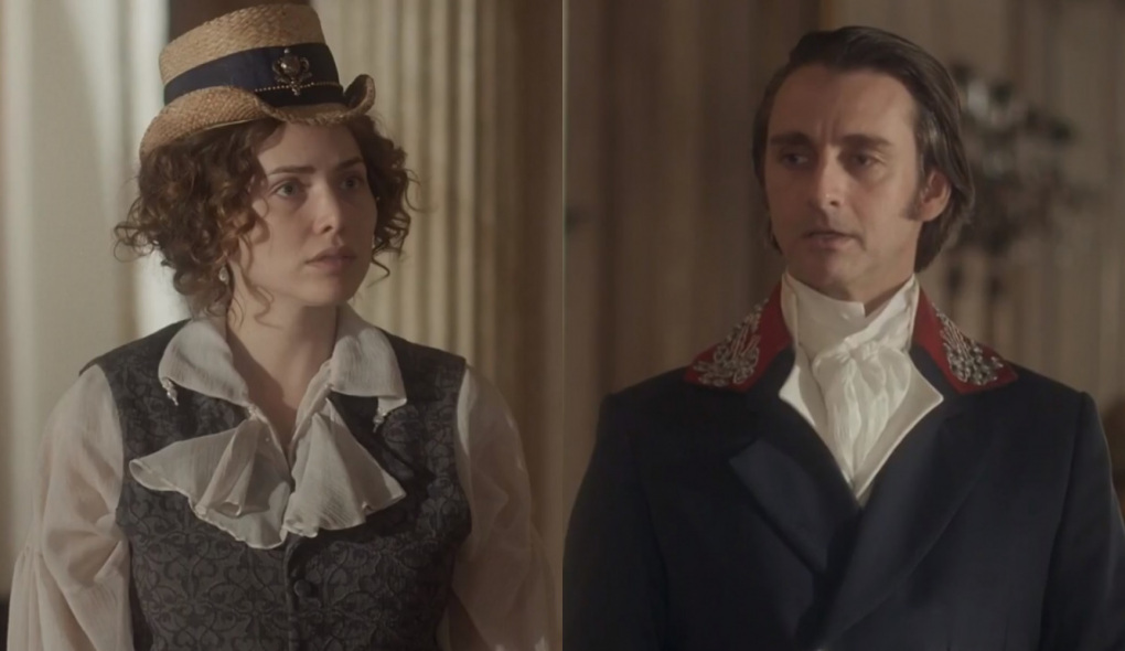 Leopoldina (Letícia Colin) e Patrício (André Dias) de Novo Mundo