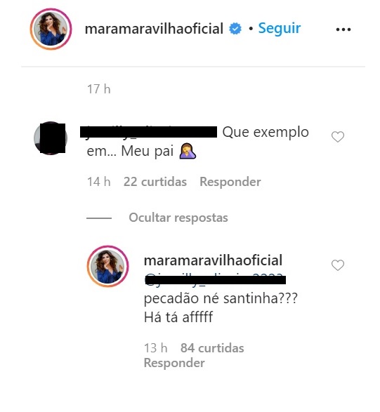 Mara Maravilha rebate internauta
