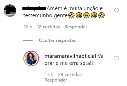Mara Maravilha respondeu comentário de internauta
