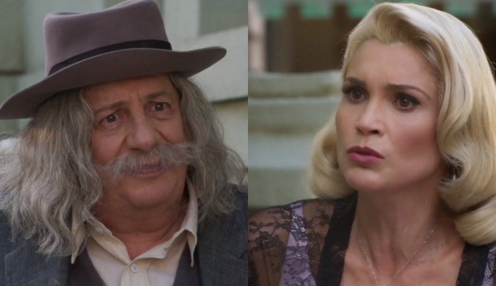 Pancrácio (Marco Nanini) e Sandra (Flávia Alessandra) de Êta Mundo Bom!