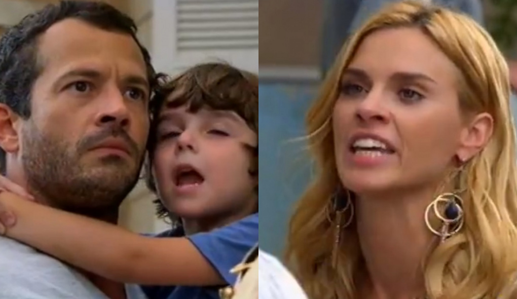 Quinzé (Malvino Salvador), Quinzinho (Gabriel Pelícia) e Teodora (Carolina Dieckmann) de Fina Estampa