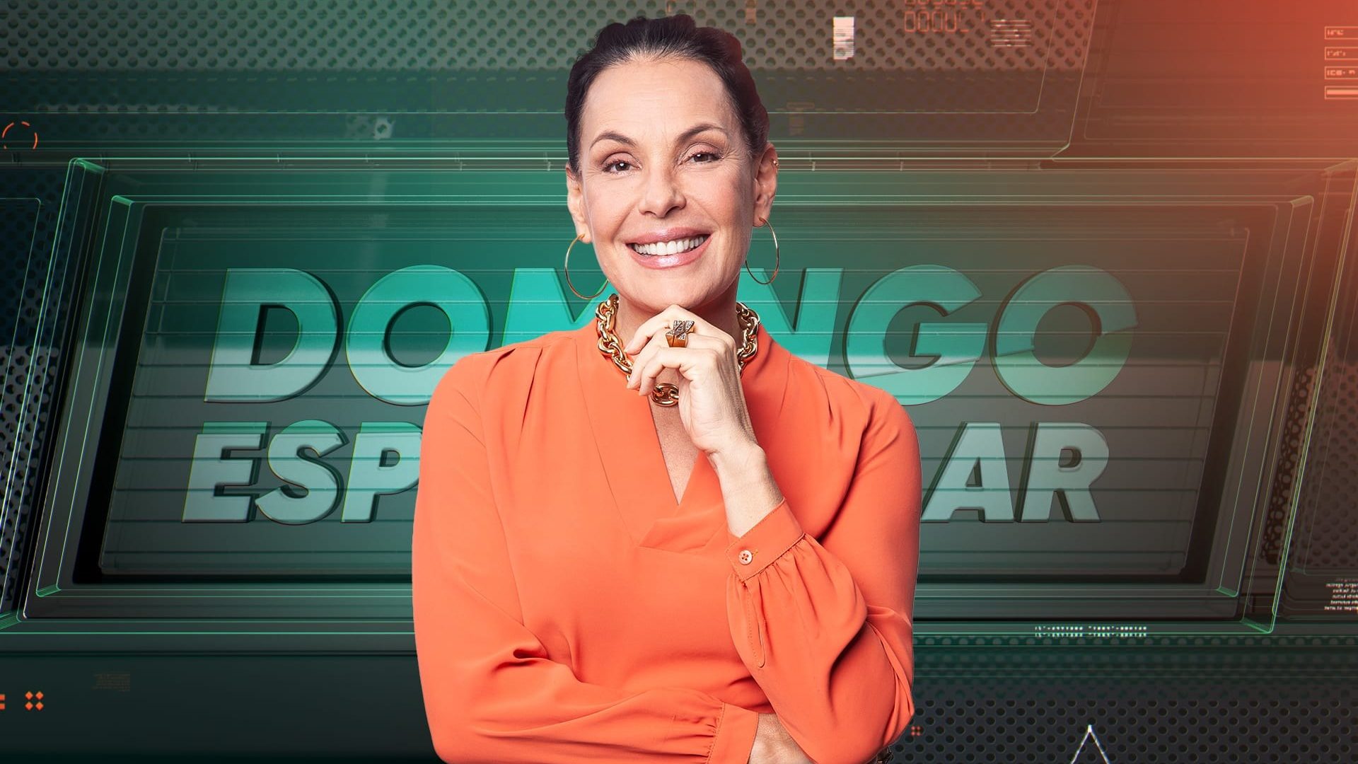 Carolina Ferraz em imagem de divulgação de sua estreia no Domingo Espetacular