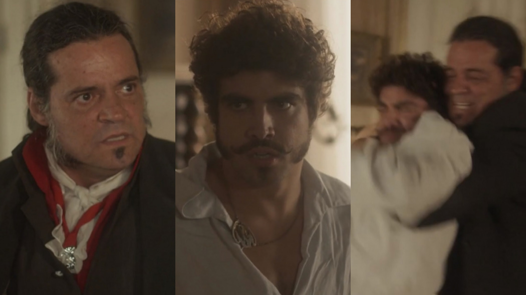 Bonifácio (Felipe Camargo) e Dom Pedro (Caio Castro) de Novo Mundo