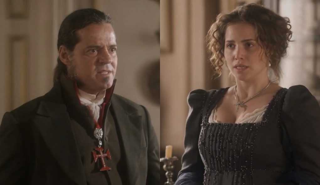 Bonifácio (Felipe Camargo) e Leopoldina (Letícia Colin) de Novo Mundo