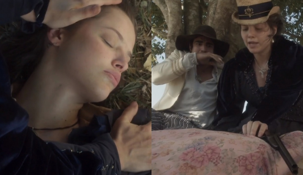 Domitila (Agatha Moreira), Dom Pedro (Caio Castro) e Leopoldina (Letícia Colin) de Novo Mundo