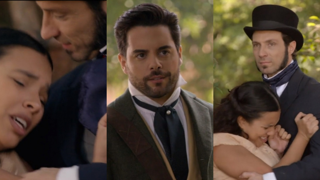 Fernando (Fernando Pavão), Juliana (Gabriela Moreyra) e Miguel (Pedro Carvalho) de Escrava Mãe