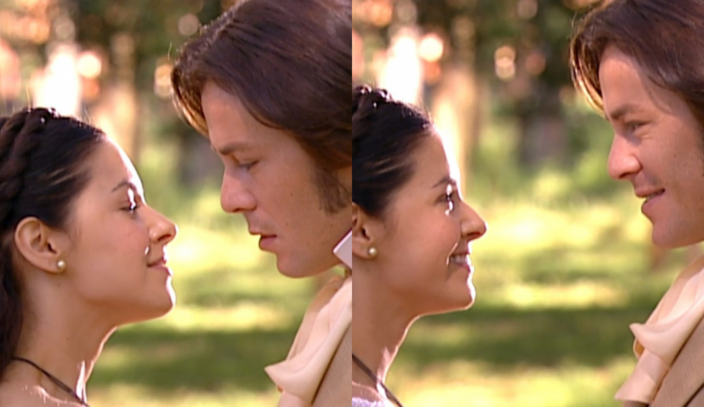 Isaura (Bianca Rinaldi) e Álvaro (Theo Becker) de A Escrava Isaura