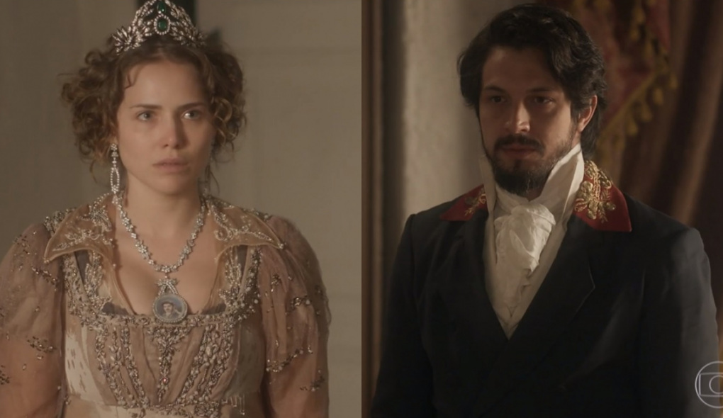 Leopoldina (Letícia Colin) e Chalaça (Romulo Estrela) de Novo Mundo