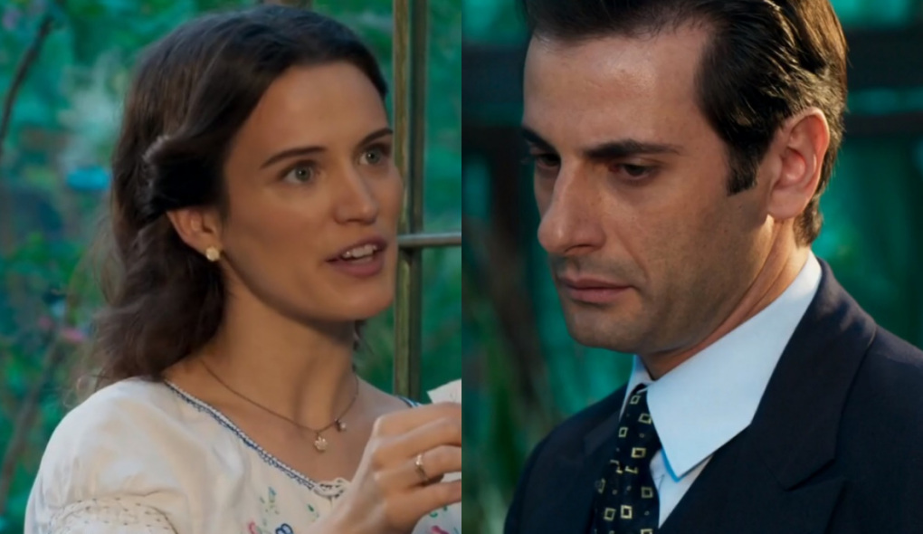 Maria (Bianca Bin) e Araújo (Flávio Tolezani) de Êta Mundo Bom!