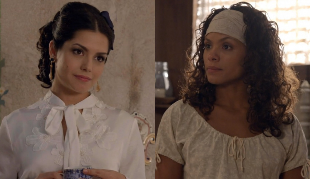 Maria Isabel (Thaís Fersoza) e Esméria (Lidi Lisboa) de Escrava Mãe