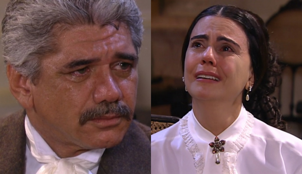 Miguel (Jackson Antunes) e Tomásia (Mayara Magri) de A Escrava Isaura