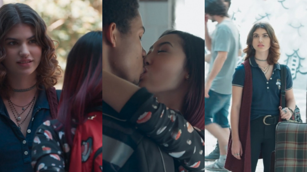 Samantha (Giovanna Grigio), Tina (Ana Hikari) e Anderson (Juan Paiva) de Malhação – Viva a Diferença
