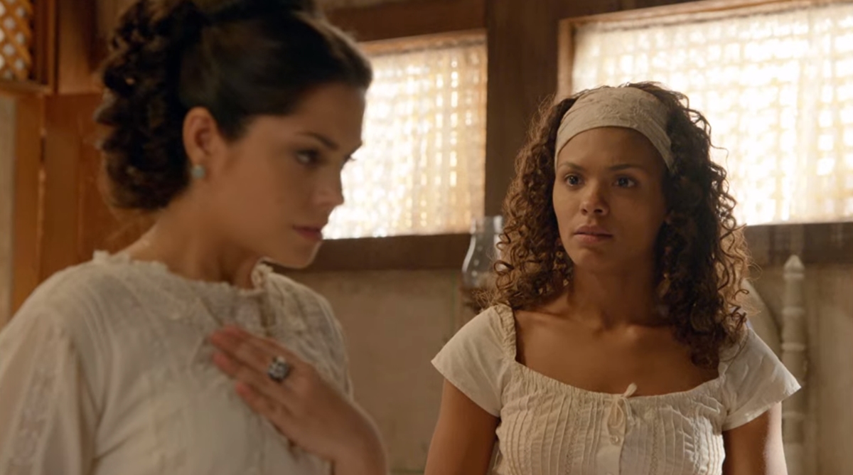 Maria Isabel esconde segredo em Escrava Mãe (Reprodução: Record TV)