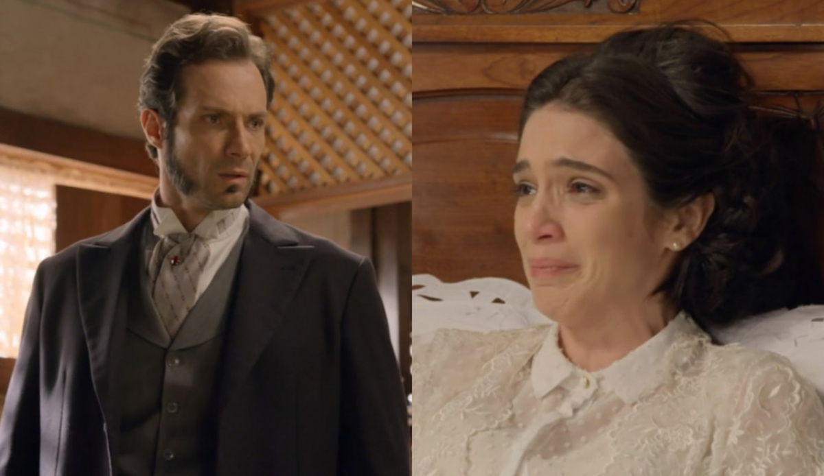 Almeida (Fernando Pavão) e Teresa (Roberta Gualda) de Escrava Mãe
