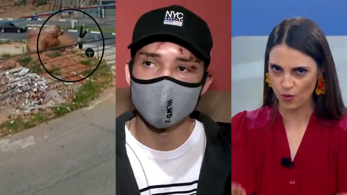 Bruno Ledesma, motociclista que sofreu acidente, e Chris Flores no Triturando