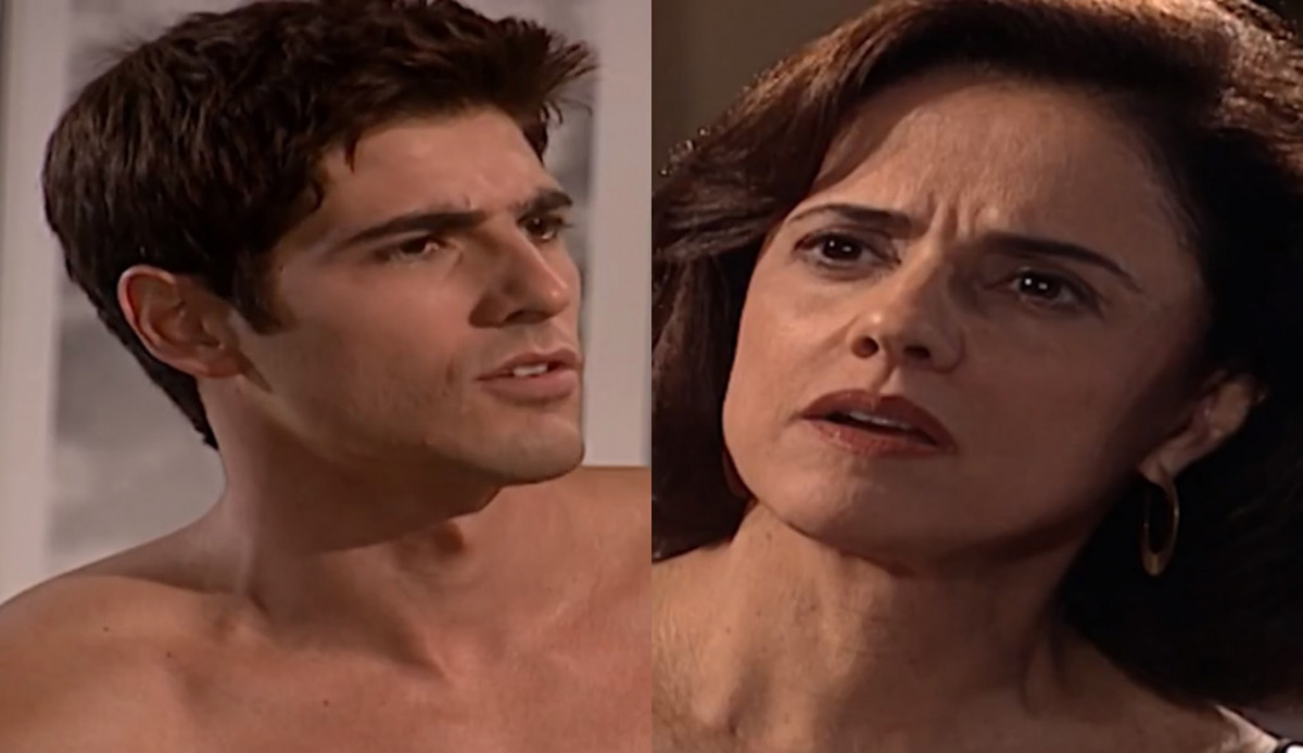 Edu (Reynaldo Gianecchini) e Alma (Marieta Severo) de Laços de Família