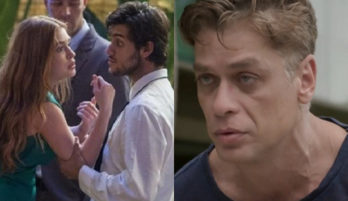 Eliza (Marina Ruy Barbosa), Jonatas (Felipe Simas) e Arthur (Fábio Assunção) de Totalmente Demais