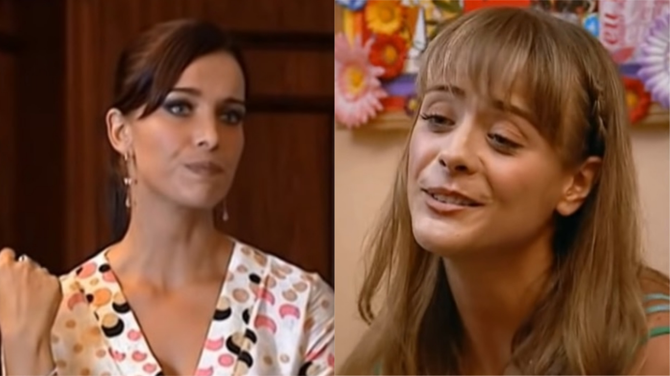Maria Carolina Ribeiro e Juliana Silveira como Delfina e Flor em Floribella (Reprodução / Band)