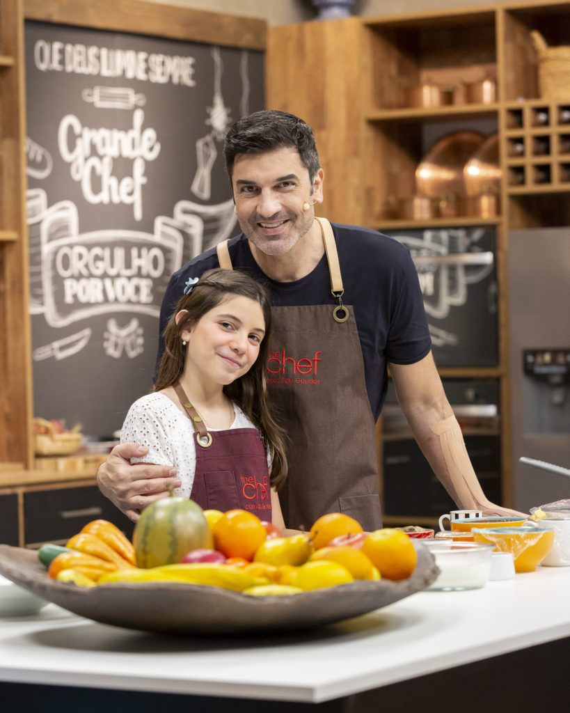 Edu Guedes e a filha, no The Chef, da Band