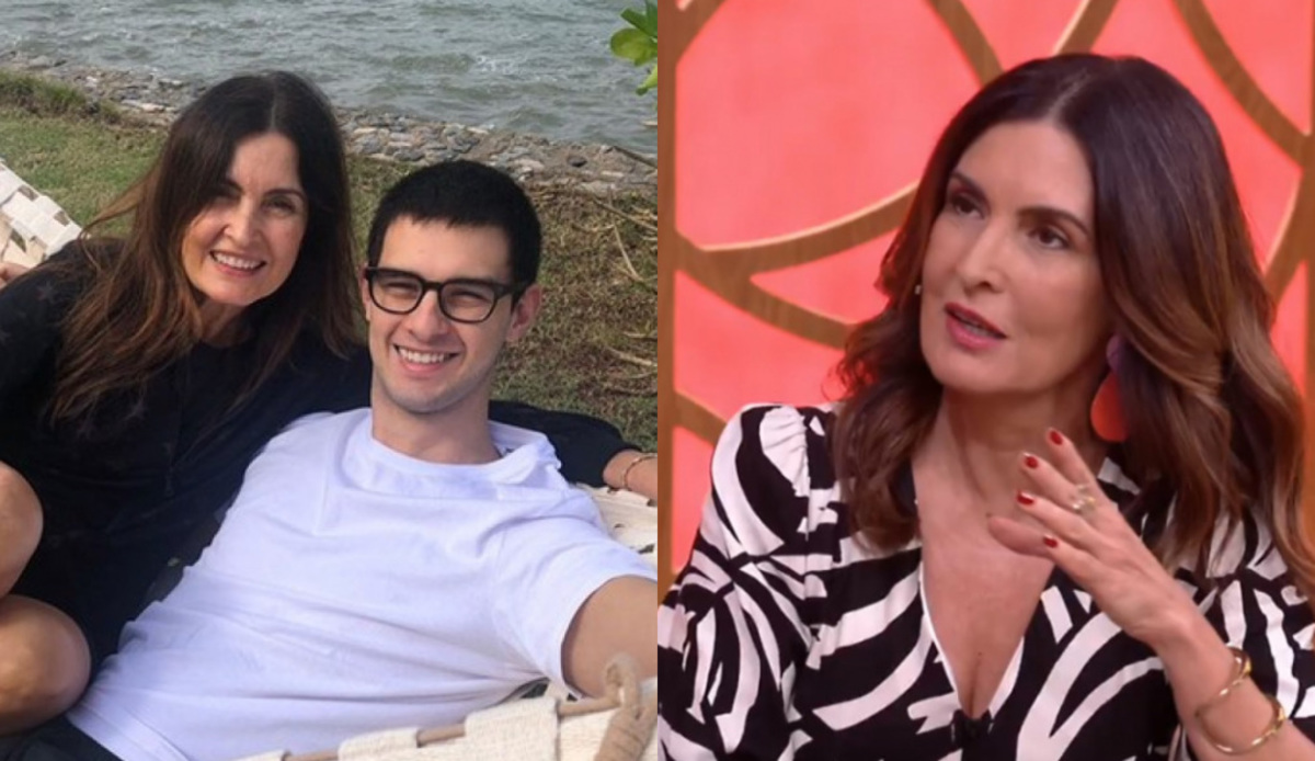 Fátima Bernardes com o filho, Vinícius, e no Encontro