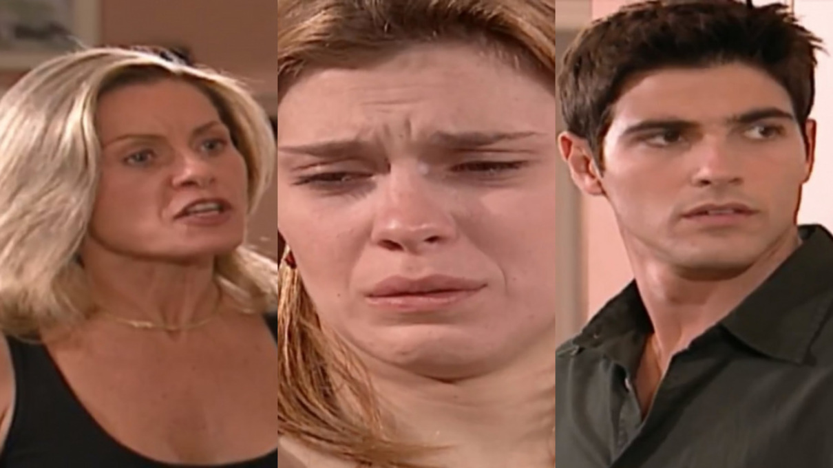 Helena (Vera Fischer), Camila (Carolina Dieckmann) e Edu (Reynaldo Gianecchini) de Laços de Família