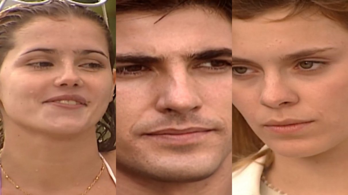 Íris (Deborah Secco), Edu (Reynaldo Gianecchini) e Camila (Carolina Dieckmann) de Laços de Família