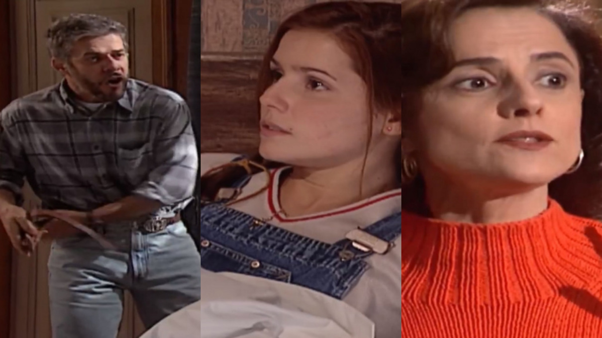 Pedro (José Mayer), Ingrid (Deborah Secco) e Alma (Marieta Severo) de Laços de Família