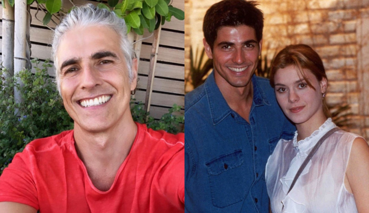 Reynaldo Gianecchini atualmente e ao lado de Carolina Dieckmann na época de Laços de Família