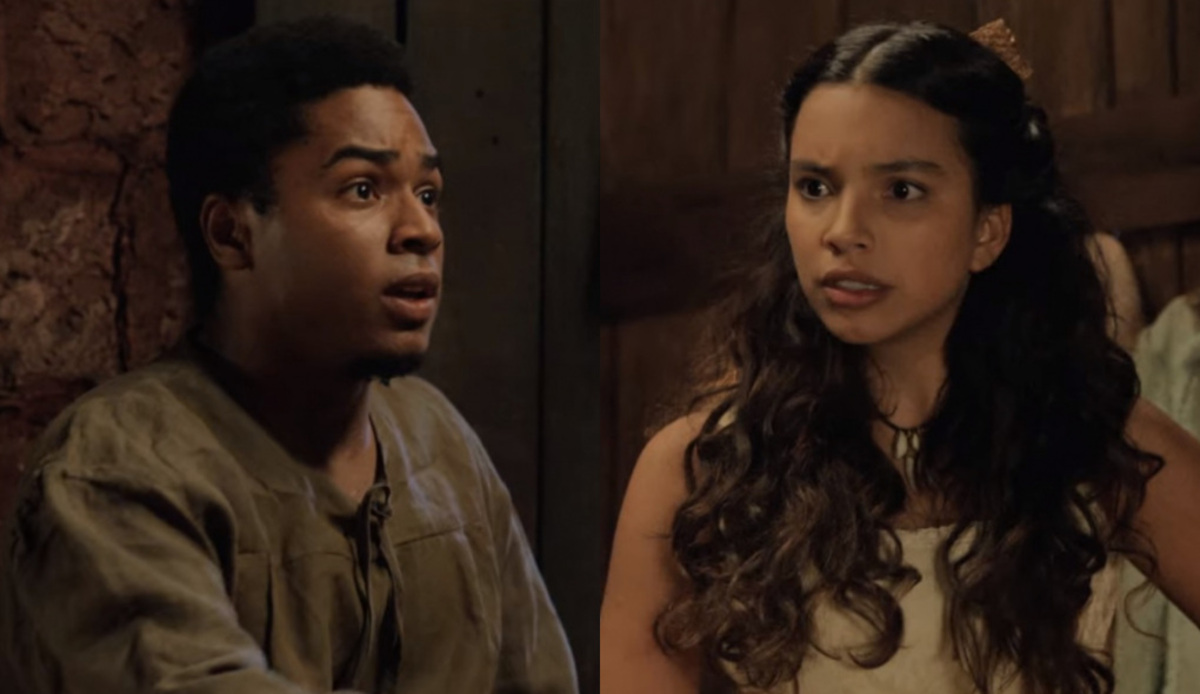Sapião (Sidney Santiago) e Juliana (Gabriela Moreyra) de Escrava Mãe